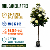 Arbre de Camélia Artificiel Entièrement Blanc, Plante Artificielle à Fleurs, Feuilles Vert Foncé, Tronc Naturel, Décoration pour la Maison, l'Hôtel, les Mariages