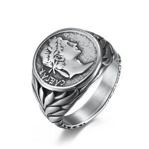 Rome Empire Caesar Face Rings Acero inoxidable 18K Oro Punk Hip Hop Caesar Head Coin Anillo de plata para hombres Mujeres - Product Image 2