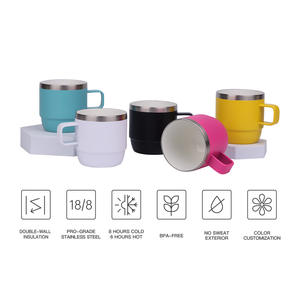 Tasses à expresso empilables de 6 oz avec poignée, en acier inoxydable à <span class=keywords><strong>double</strong></span> <span class=keywords><strong>paroi</strong></span> avec revêtement céramique isolant - Product Image 3