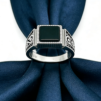 Bague pour homme en argent sterling 925, incrustée de noir, large bande, style rétro classique, élégante et remarquable, pour l'index