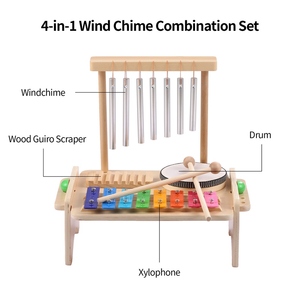 Wind Chime Combination Set Kids Drum Set Windchime Xylophone Drum Wood <span class=keywords><strong>Guiro</strong></span> Scraper 4-in-1 Juego de instrumentos musicales - Product Image 5
