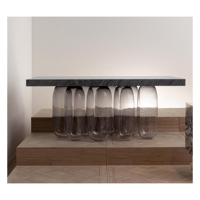 SHIHUI Meubles de salle à manger nordiques au design de luxe personnalisé Table longue rectangulaire avec dessus en marbre Base en verre Table à manger en marbre