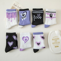 Chaussettes mi-mollet pour femmes, tendance estivale, motif cœurs et lettres, antidérapantes, en polyester, longues; Vente en gros transfrontalière