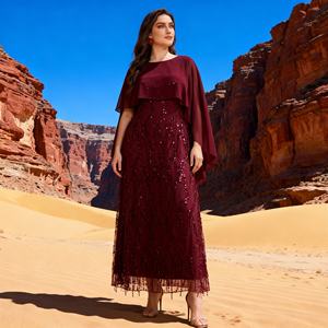 Abaya de luxe en polyester brodée de paillettes pour femmes musulmanes, tenue de soirée, fournisseur OEM personnalisé - Product Image 2
