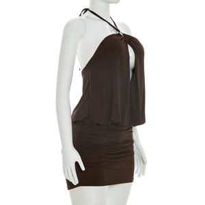 Viviblook D26DS099 Vestido Mini Sexy de Verano para Mujer, Sin Mangas, Color Sólido, con Tirantes Halter, Espalda Descubierta, Ajustado, para Fiesta - Product Image 2