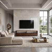 Meuble TV moderne de luxe en bois de palissandre, design italien, console multimédia incurvée, grand rangement, unité de divertissement pour salon de villa