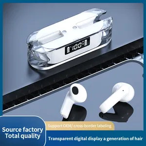 תצוגה דיגיטלית שקופה חצי באוזן אמיתית אלחוטית HIFI בלוטות' 5.3 אוזניות שימוש לאורך זמן אוזניות בקרת מגע צבעוניות