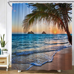 Crépuscule coucher <span class=keywords><strong>de</strong></span> soleil plage rideaux <span class=keywords><strong>de</strong></span> <span class=keywords><strong>douche</strong></span> océan tropical palmier forêt cascade Nature paysage tissu décor à la maison salle <span class=keywords><strong>de</strong></span> bain ensemble <span class=keywords><strong>de</strong></span> rideaux - Product Image 4