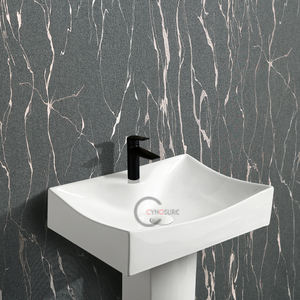 Lavabo de baño moderno OEM, montado en la pared, con pedestal y protector contra salpicaduras, fácil de limpiar, para casas contemporáneas. - Product Image 2