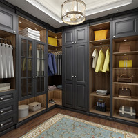 CBMmart diseño moderno popular dormitorio personalizado madera MDF madera contrachapada ropa melamina chapa de madera armario de casa con puerta de cristal LED