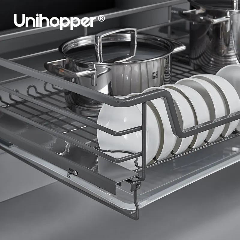 Unihopper phụ kiện tủ bếp 4 bên món ăn Giá trượt thép ngăn kéo giỏ kéo ra khỏi Giỏ dây
