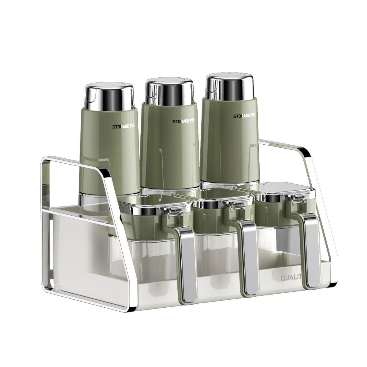 ชุดขวดน้ำมันปรุงรสและเครื่องปรุงรส [ชุด 7 ชิ้น - สีเขียว]