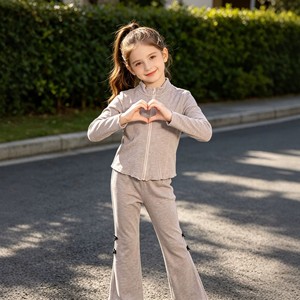 Girls Dance Fleece Set 2 Piece Workout Suit <b>Zip</b> <b>up</b> <b>Jacket</b> and Flare Pants for Yoga Training Fitdance D8055 - Product Image 3