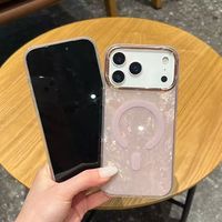 Coque de téléphone TPE style Ins avec motif coquillage coloré lumineux, chargement sans fil magnétique et cadre d'appareil photo doré pour iPhone 17