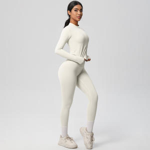 RUIQUWIN OEM Vêtements de sport d'entraînement fitness à manches longues avec fermeture éclair sur le devant pour femmes Leggings de yoga deux pièces Ensemble de fitness de gymnastique - Product Image 3