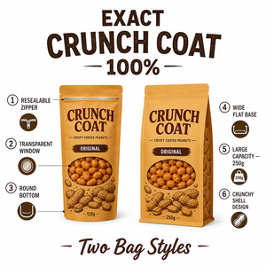 Crispy Coated Peanuts Bag Window Resealable Stand up Flat Bottom Crunchy Shell Food Packaging Pouch for Peanuts Bar Snack Wasabi - Product Image 5
