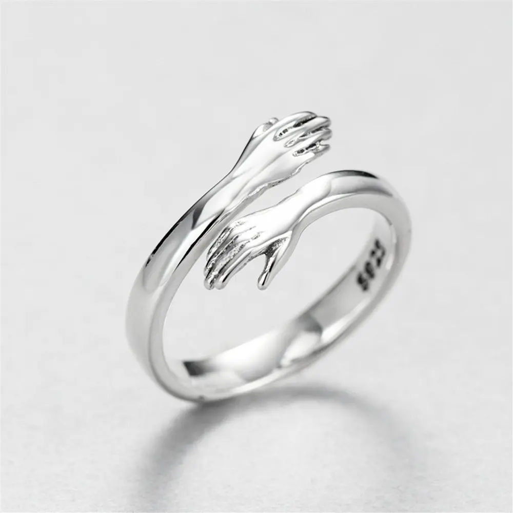 2021 new love hands hug couple ring simple alloy men and women embrace open ring