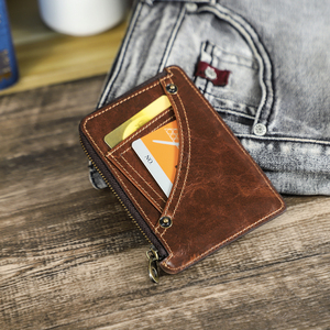 Portefeuille fin en denim pour homme avec porte-cartes RFID, en cuir véritable, avec poche à monnaie zippée, design léger et décontracté - Product Image 1