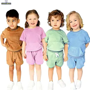 Conyson Summer Terry Cloth Toweling Fabric Baby Sets Clothes Sets Boys Girls Clothing T-Shirt+Shorts Kids Clothes Wholesale Suit