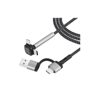 Kabel Pengisian Daya 2 in 1 dengan Logo Custom, USB A ke Tipe C & 8 Pin, Kabel Data Pengisian Cepat Berbahan Nilon Kepang 90 Derajat untuk Ponsel Gaming
