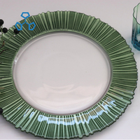 Assiettes de présentation en verre pour décoration de mariage en gros sous les assiettes Verrerie d'assiette de présentation transparente vert jaune