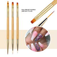 3 Pcs/Set Brosse à Ongles Double Face en Bambou Brosse à Gel Liner Manucure UV Gel Extension Stylo Vernis à Ongles Peinture Dessin Pinceau Outils