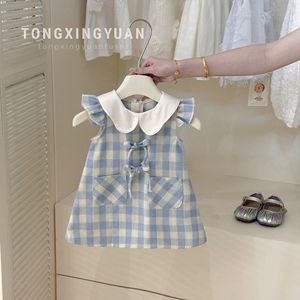Child Star Circle Girls' Blue Plaid Sleeveless Dress Summer Breathable Princess Vest Dress - Product Image 1
