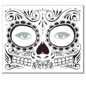 Tatouages temporaires pour le visage Jour des Morts, motifs crâne en sucre et floraux, autocollants de tatouage imperméables pour maquillage de fête d'Halloween - Product Image 5