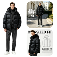 Veste matelassée à capuche noire brillante pour homme, coupe ample et décontractée, manteau d'hiver chaud pour la ville et le quotidien, personnalisable