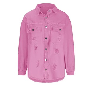 2024 <span class=keywords><strong>Veste</strong></span> en <span class=keywords><strong>jean</strong></span> décontractée à manches longues pour femmes avec poches - Product Image 3