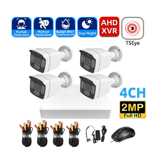 Kit DVR XVR AHD de 4 Canales y 2MP, Cámara Tipo Bala Impermeable IP67, Visión Nocturna a Todo Color, Sistema de Vigilancia CCTV para Seguridad del Hogar - Product Image 1
