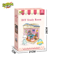 Sunseed 140PCS Set Rumah Boneka DIY Perakitan Modular Kombinasi Plastik ABS Mainan Peran Kelinci untuk Anak Perempuan