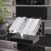 Trophée personnalisé en cristal K9 en forme de livre ouvert, plaque de certificat en verre transparent avec base noire pour événements de remise des diplômes