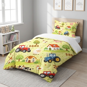 Ensemble <span class=keywords><strong>de</strong></span> couette pour enfants avec motif <span class=keywords><strong>de</strong></span> tracteur agricole, couette simple avec taie d'oreiller - Product Image 6