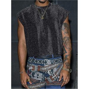 FOXA Débardeur à paillettes pour homme, col rond, sans manches, tenue de soirée, streetwear, club - Product Image 4