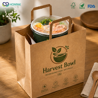 Sac de livraison alimentaire personnalisé en papier kraft avec poignée pour restaurant, salade, restauration HONPAK