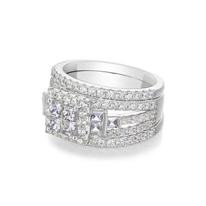 Ensemble de bagues de fiançailles en or blanc de luxe F1783 avec diamants taille princesse, bijoux fins pour femmes - Product Image 3