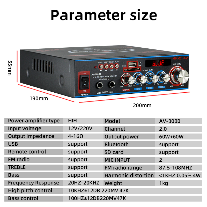 Zhengying AV-308BoundパワーアンプKTV Ser Mini HiFiステレオ