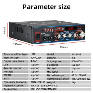 Zhengying AV-308Bound Khuếch Đại Công Suất KTV Ser Mini Hifi <span class=keywords><strong>Stereo</strong></span> <span class=keywords><strong>Class</strong></span> D Âm Thanh Với Âm Bass Treble 12V/220V Tùy Chọn Điện - Product Image 2