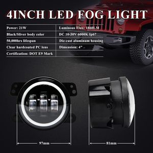 ไฟตัดหมอก LED 4นิ้วพร้อมดวงตานางฟ้ารัศมีสีขาวสำหรับ JEEP JK 6000K 12V 55W - Product Image 2