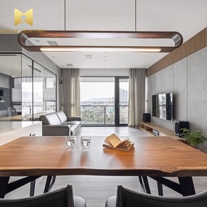 Japanese Wabi Sabi Long <strong>Double</strong> Linear Wooden Hanging Chandelier New Chinese Style Design Cafe Dining Table LED Chandelier - Product Image 4