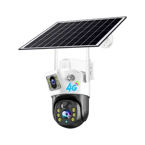 새로운 Verto V380 듀얼 렌 4MP 태양 전지 구동 카메라 태양광 발전 CCTV 4G IP PTZ 듀얼 렌즈 카메라