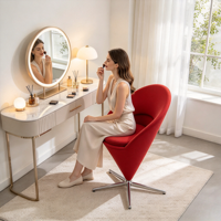 Fauteuil d'appoint moderne rouge en forme de cône avec base étoile chromée pivotante, mobilier de salon écologique
