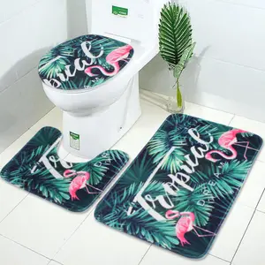 环保吸水法兰绒浴室垫3 pcs浴室垫套装，配有浴帘、浴垫和浴巾