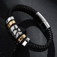 Bracelet classique à la mode, cadeau exquis, acier inoxydable, boucle magnétique, bracelet en cuir tissé multicouche pour homme