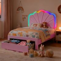 Luxuriöses Weiches Teddy-Bett mit Eingebautem USB-C-Anschluss Musikaktivierten RGB-Lichtern und Aufbewahrungsschubladen Rosa Weiß