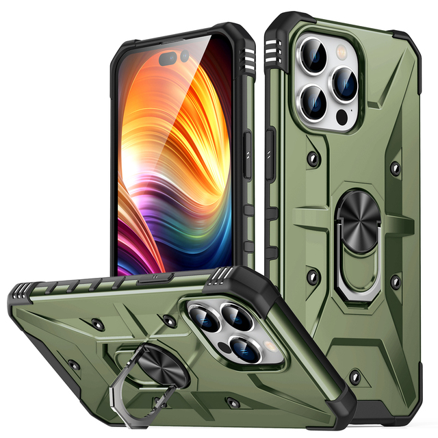 Wholesale Rugged Armor Shockproof Case for iPhone 17 15 14 13 12 11 Pro Max 8 7 6s Plus SE Magnetic Metal Ring Holder Back Cover