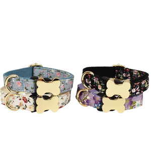 Diseñador de moda Patrón de flores Forma de hueso Hebilla Etiqueta de nombre grabada con láser <span class=keywords><strong>Collar</strong></span> de perro mascota - Product Image 1