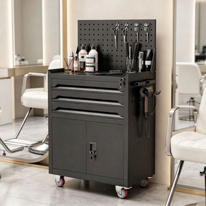 Carrito de Peluquería Móvil con Cajones y Gabinete con Cerradura, Carrito Rodante para Almacenamiento de Herramientas de Peluquería con Panel Perforado para Tintes de Cabello - Product Image 2