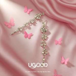 Pendientes colgantes de cristal UGood con diseño de flor chapados en rodio para mujer, joyería estética para salidas informales - Product Image 4